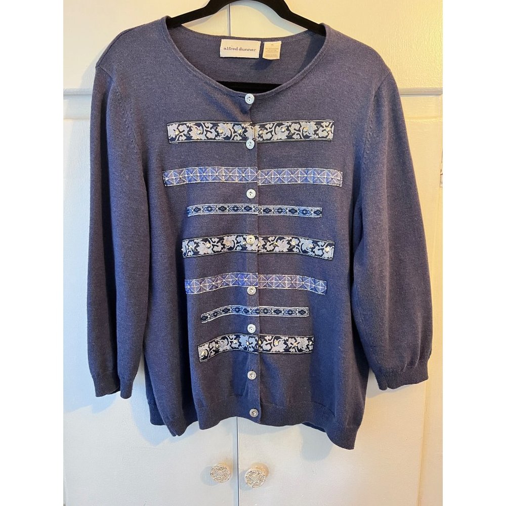 Alfred Dunner Blue Cardigan with Appliqué sequins embroidery, size XL